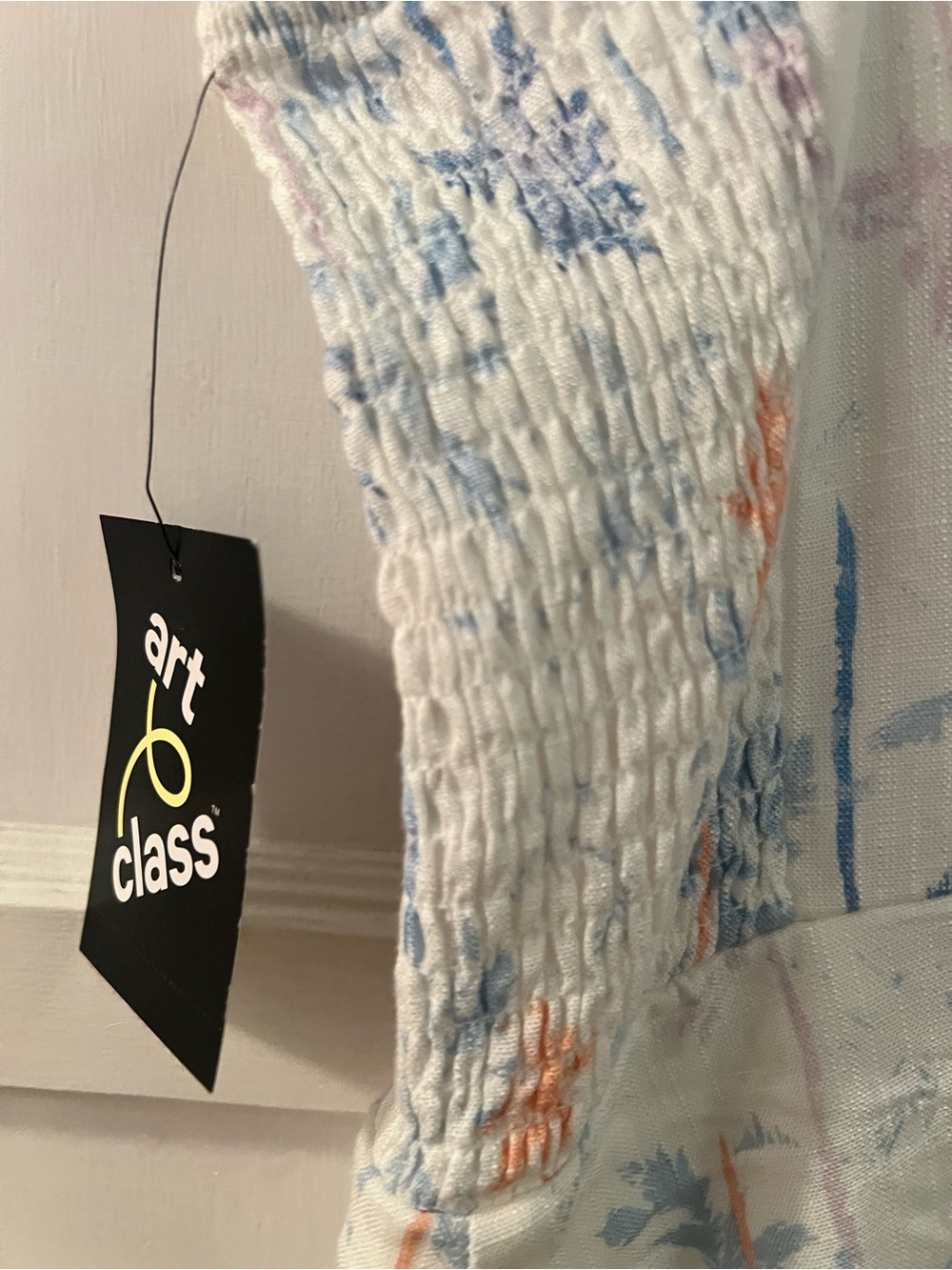 art class White Floral Sundress with Blue and Peach Accents - Picture 3 of 4